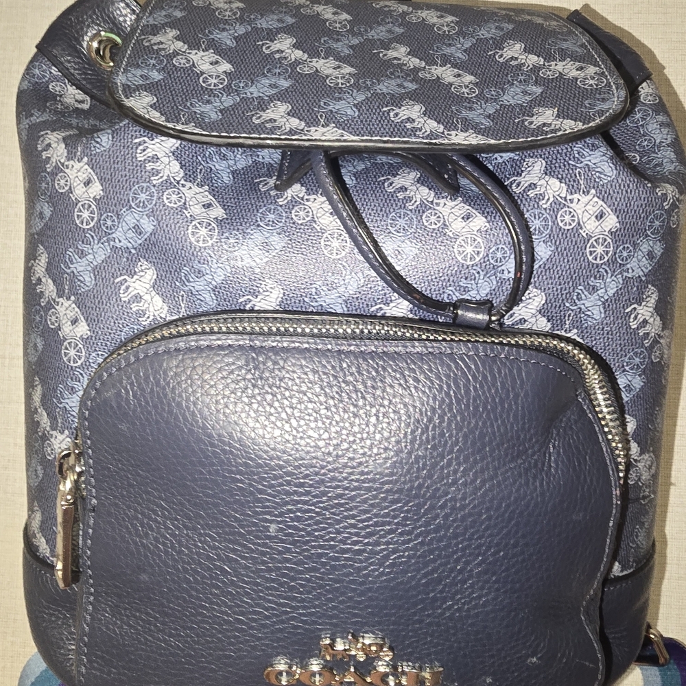 Euc Coach Jes backpack in refined pebble leather and coated canvas - Picture 2 of 5